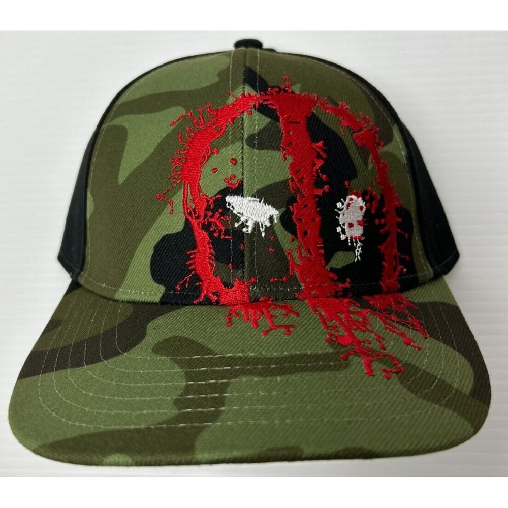 Deadpool Marvel Comics Camo Snapback Hat Cap Camouflage Red Splatter Green OSFM
